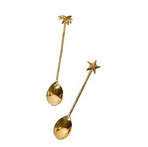 Cuillère en laiton de dernière génération, faite à la main, dorée, avec embout de manche à motif étoile longue en relief, pour table à manger, cuillères à dîner et à soupe - Product Image 5