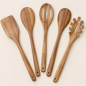 Juego de utensilios de cocina de madera ecológicos premium, 4 piezas, hechos a mano, cucharas antiadherentes, espátula de madera resistente al calor, en venta - Product Image 1