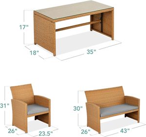 High Quality All-Weather PE Rattan Patio Furniture 4 pcs Set <b>Outdoor</b> Wicker <b>Sofa</b> and Table for Balcony Backyard Porch Furniture - Product Image 2