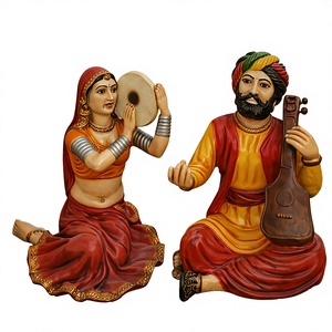 Rajasthani Folk Musician Sculpture Set Handmade Carved Molded Traditional Wedding Decor Statue for Cultural Theme Events - Product Image 1