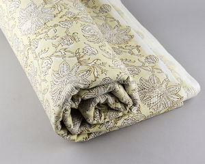 New Pale Goldenrod Yellow <b>White</b> Indian <b>Hand</b> Block Printed 100% Pure Cotton Fabric Yard for Women's Clothing Curtains Crafts Bags - Product Image 3