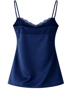 Navy Blue Satin Camisole Shorts Set Women Sleepwear <b>Lace</b> Trim Spaghetti Strap Soft Breathable Summer Nightwear Pajama Set Lounge - Product Image 5