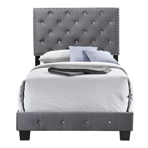 Affascinante Letto Singolo Grigio con Contenitore e Rivestimento Imbottito - Product Image 2