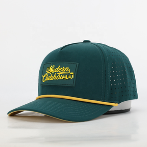 Casquettes de sport à 6 panneaux avec patch en silicone, casquette de golf en polyester de haute qualité, casquettes de baseball avec cordon, bouton à image découpée au laser personnalisé - Product Image 1