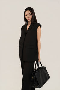 Chaleco de Lana Tejida para Mujer, Estilo Blazer, con un Solo Botón, Color Sólido, Transpirable, Talla Grande, Minimalista - Product Image 3