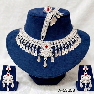 Indian Wedding Gold Plated Zinc Alloy Zircon Jewelry Set with Trendy Link Chain <b>Choker</b> Necklace Dangle Earrings Bracelet A-53259 - Product Image 2