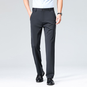 Pantalones Casuales para Hombre, 100% Algodón Elástico, Cintura Media, Corte Ajustado, Frente Plano, Forro Polar, Cierre de Botones, Estilo Recto - Product Image 5