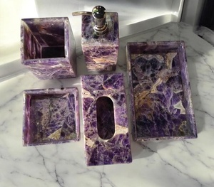 Luxury Purple Resin Bathroom Set 4-Piece Rectangle <b>Soap</b> Dish Tissue Box <b>Holder</b> Toothbrush Cup Dispenser - Product Image 1