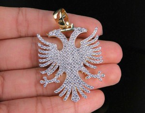 Pendentif Aigle Albanais en Diamant de Laboratoire Taille Ronde, Plaqué Or Argent 925, Style Hip Hop, Iced Out, pour Hommes - Product Image 3