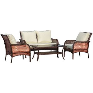 Set Divano da Esterno in Rattan PE a 4 Pezzi, Mobili da Conversazione Resistenti all'Acqua con Tavolo e 4 Sedie per Cortile - Product Image 1