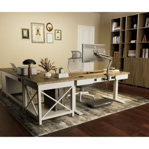 Modern White Modern Work/Writing/<b>Study</b> Table for Bedroom Fixed <b>Desk</b> Computer <b>Desk</b> with Drawers Power Outlets Work From Home - Product Image 2