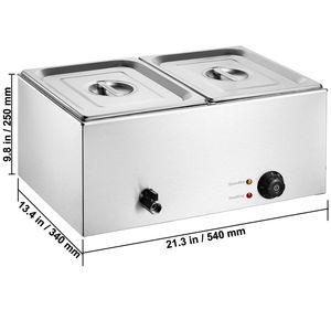 Scaldavivande Professionale Commerciale 24QT 1200W Elettrico a Vapore 2 Vasche in Acciaio Inox Buffet Bain Marie Manuale da Banco 8 - Product Image 3