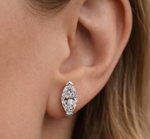 Marquise Cut Lab Grown Diamond Minimalist 10K 14K 18K Gold 925 <b>Silver</b> <b>Stud</b> Earrings Gift for Her Weddings Factory Direct Jewelry - Product Image 1