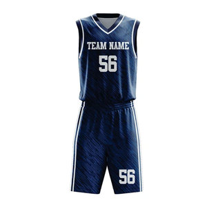 Conjunto de camiseta de baloncesto azul personalizada, sin mangas, con cuello en V, estampado sublimado, absorbe la humedad, para adultos, unisex, nombre del equipo 56 - Product Image 1