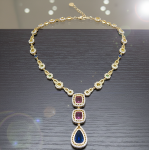 Collier élégant pour femme en argent sterling 925 plaqué or 18 carats avec pierre rose et zircon cubique, coupe poire bleue hydro - Product Image 5