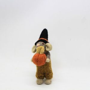 Knitted <b>Mouse</b> Doll Halloween Decoration Witch Hat Pumpkin Holding Cartoon Craft Toy - Product Image 3
