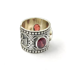 Bohemian <b>Garnet</b> Gemstone Cocktail <b>Ring</b> Antique 925 Sterling <b>Silver</b> Red Stone Unisex Jewelry - Product Image 2