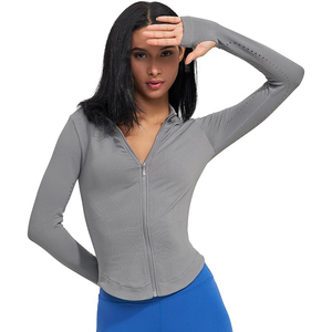 Chaqueta de yoga de alto rendimiento con cremallera completa para mujer, cuello alto, orificios para los pulgares, absorción de humedad, nailon y elastano, elasticidad en cuatro direcciones, transpirable - Product Image 2