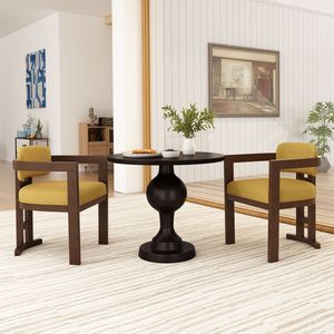 Ensemble de 2 chaises de salle à manger en bois rembourrées jaunes, finition noyer, pour usage intérieur - Product Image 1