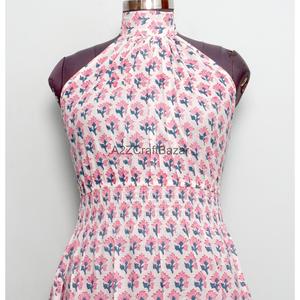 Robe midi à imprimé floral pour femme, col roulé, coupe trapèze, sans manches, 100 % coton, robe d'été décontractée, respirante - Product Image 6
