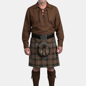 Chemise Kilt Traditionnelle Écossaise pour Homme, Manches Longues, Coton Marron, Col Rabattu, Respirante, Vêtement d'Automne - Product Image 2
