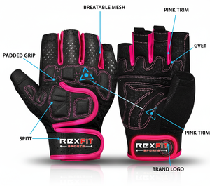 REXFIT Half <b>Finger</b> Gym Gloves PU Mesh Breathable Non Slip Adjustable Wrist <b>Strap</b> UV Protection Waterproof for Fitness Training - Product Image 3