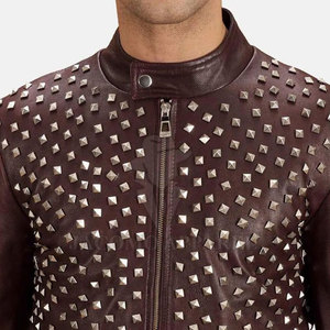 New Classic Men <b>Rhinestone</b> Winter Leather <b>Jacket</b> Biker Motorcycle Stand Collar Full Zip Daily Wear Fashion Outerwear - Product Image 6