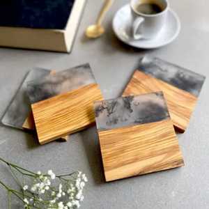 Handmade olive wood coaster Epoxy resin coaster Coffee tea coaster <b>Bar</b> kitchen coaster Home apartment Round Wooden Coasters Set - Product Image 6