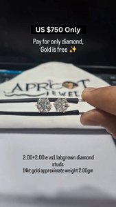 ต่างหูเพชรทรงกลม 1 กะรัต ยี่ห้อ Apricot Jewels เพชรเลี้ยงในห้องปฏิบัติการ ดีไซน์คลาสสิก ทอง 14K  รับรองโดย IGI น้ำหนัก 2.00 กรัม เหมาะสำหรับทั้งชายและหญิง - Product Image 3