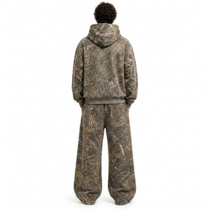 Custom Applique Embroidery Real Tree Camo Print Oversize Pullover Hoodies Loose Fit <b>Sweatpants</b> 100% Cotton Blank Camouflage <b>Sets</b> - Product Image 2