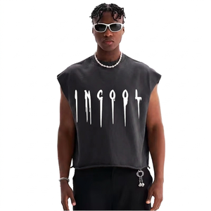 Camiseta sin mangas verde para hombre, cuello redondo, estampado de letras, estilo urbano, algodón transpirable, tela suave y transpirable. - Product Image 3