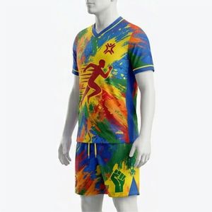 ชุดยูนิฟอร์มฟุตบอลชายแบบกำหนดเอง พิมพ์ลายแบบ Sublimation คอวี แขนสั้น ระบายอากาศได้ดี ผลิตจากโพลีเอสเตอร์ เหมาะสำหรับทุกฤดูกาล ชุดทีมฟุตบอล - Product Image 3