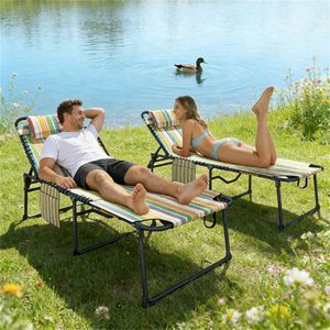 Sdraio Pieghevole a 2 Pezzi con Tasche Laterali, Design Elegante, Lettino Prendisole da Esterno - Product Image 2
