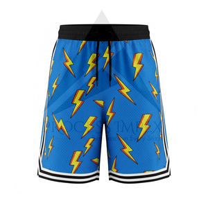 Short de basket-ball bleu pour hommes, imprimé éclairs, avec bandes latérales, taille à cordon de serrage, vêtements de sport décontractés - Product Image 1