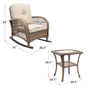 Set di 3 Sedie a Dondolo in Vimini per Esterni, Colore Kaki, con Cuscini Impermeabili per Uso in Giardino - Product Image 6