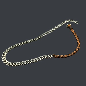 Collar con Eslabones Trenzados - Cadena de Acero Inoxidable Chapada en Oro con Cuerda de Cuentas Marrón Oscuro para Hombres y Niños, 17 Pulgadas - Product Image 2