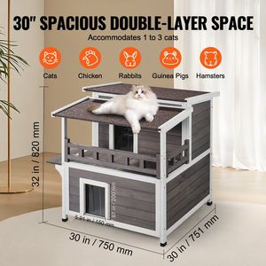 Casa para Gatos Grande de Madera de 2 Pisos para Exteriores con Puertas de Balcón, Refugio Resistente a la Intemperie para Gatos Salvajes, para Múltiples Gatos - Product Image 6