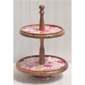 Présentoir à Gâteaux en Bois à 2 Niveaux, Plateau à Desserts Émaillé Imprimé, Support Décoratif pour Cupcakes, Plateau Rond de Service Alimentaire – Vente en Gros Usine - Product Image 1