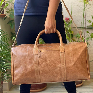 Nouveau sac à bagages de nuit en cuir Crunch fait à la main de haute qualité véritable sac à bagages de voyage en cuir pleine fleur personnalisé - Product Image 1