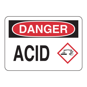Panneau d'avertissement Brady Danger Acid Sign - Résistant aux produits chimiques - PVC - Pour utilisation en laboratoire en intérieur/extérieur - Product Image 1