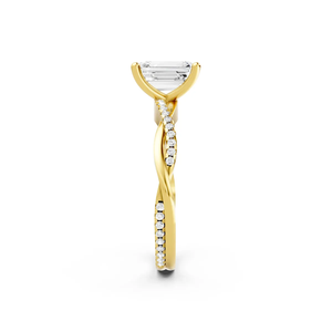 Anillo de compromiso con banda infinita retorcida y diamante de corte esmeralda cultivado en laboratorio, oro blanco macizo de 14K, 18K, 22K, VVS, VS, SI, D a G, joyería OEM - Product Image 3