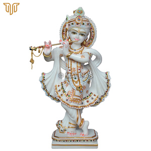 Marble Krishna Statue | Handcrafted Lord Krishna Playing Flute Murti | White Marble Krishna Idol | MALIYAS - Product Image 2