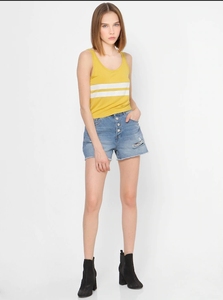 เสื้อกล้ามถักลายทางสีเหลืองสำหรับผู้หญิง คอกลม ลำลอง ใส่สบายในฤดูร้อน เสื้อแขนกุด ผ้าฝ้ายระบายอากาศได้ดี - Product Image 3