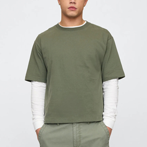 เสื้อยืดทรงบ็อกซี่ แขนเสื้อแบบดรอปโชว์เดอร์ ผ้าฝ้าย 100% 200GSM ขายดีที่สุด สำหรับผู้ชาย รับสกรีนโลโก้ ระบายอากาศได้ดี เป็นมิตรกับสิ่งแวดล้อม ซักแบบแซนด์วอช แห้งเร็ว - Product Image 2