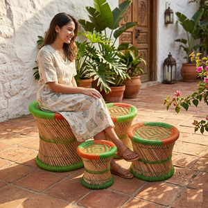 Taburete Tejido a Mano de Bambú, Ecológico, Moderno, Redondo y Duradero, para Diwali, Sala de Estar - Product Image 5