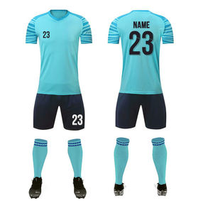 Ensemble de maillot de football bleu clair pour hommes, short marine, impression par sublimation, respirant, spandex, polyester, tenue d'équipe pour adultes, AUSSIE EDGE APPAREL - Product Image 1