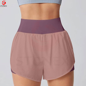 Shorts de course pour femmes, taille mi-haute, poches latérales, tissu à mémoire de forme, séchage rapide, respirant, polyester/coton, tennis, fitness - Product Image 3