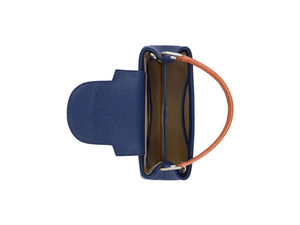 <b>Navy</b> Blue Embossed Leather Tote <b>Bag</b> with Orange Handle and Adjustable Strap 80g - Product Image 3