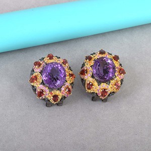 Pendientes de Plata de Ley S925 con Amatista en Forma de Flor, Chapados en Oro de 18K, Estilo Bohemia, Joyería de Fiesta para Mujer, Engaste de Bisel - Product Image 3