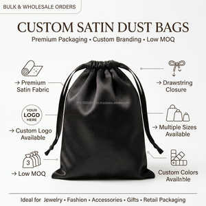 Bolsa de Satén de Seda Negra Resistente con Cordón, Bolsa Elegante Reutilizable, Bolsa para Joyería, Bolsa para Regalo con Logotipo Personalizado - Product Image 5